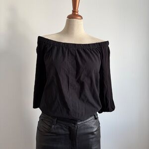 Pointelle - Black Off the Shoulder Shirt